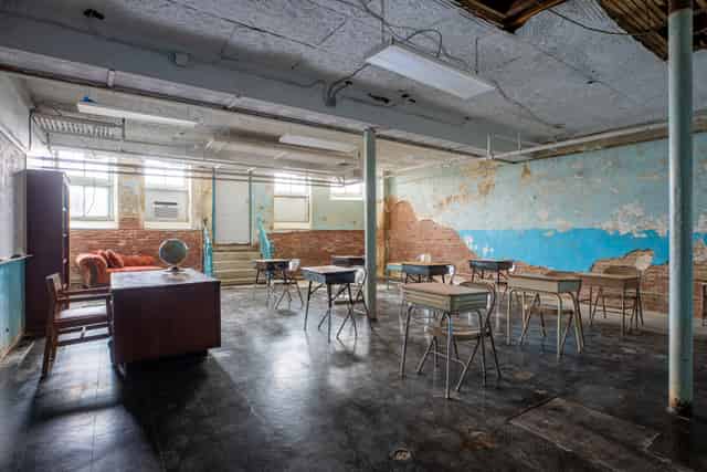 Classroom, TV Wall, Clock Stairway, Hall of Lamps, and Backyard