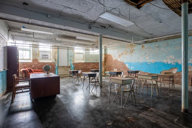 Classroom, TV Wall, Clock Stairway, Hall of Lamps, and Backyard