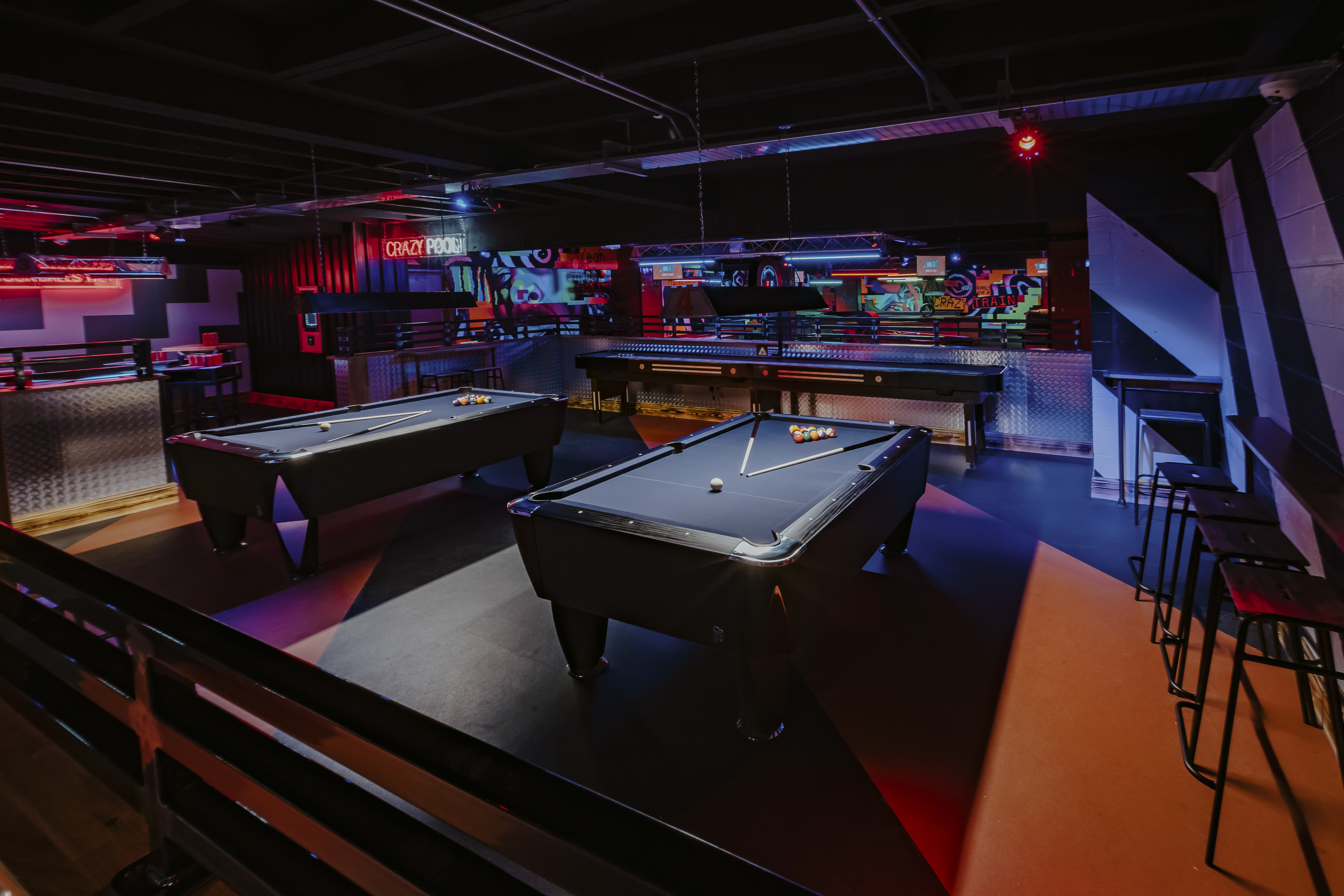 Vibrant tournament area with pool tables for networking events in Roxy Ball Room, York.