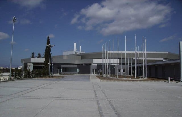 Filoxenia Conference Center: minimalist outdoor plaza for corporate events and brand activations.