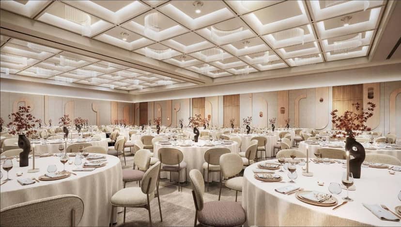 Ledra Ballroom, Hilton Nicosia: Elegant geometric ceiling for luxury wedding and gala events.