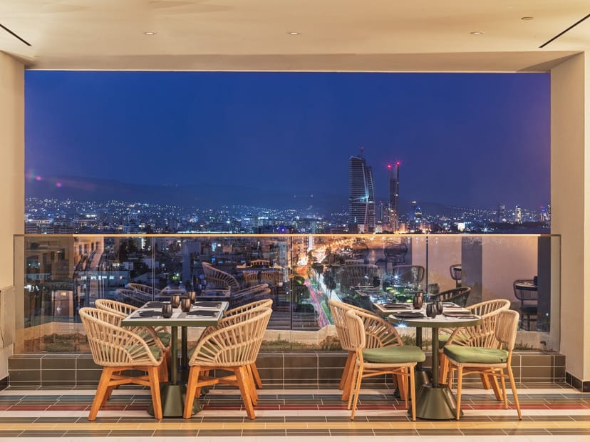 Rooftop restaurant in Leonardo Hotels Cyprus with city skyline view for VIP events and mixers.