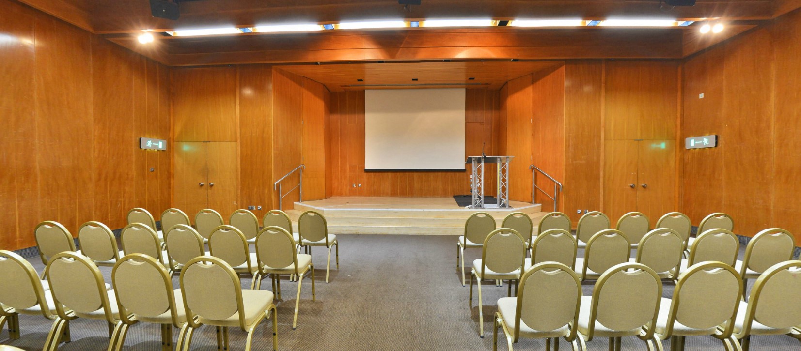 Small Hall at Kensington Centre: warm wood, ideal for corporate meetings and presentations.