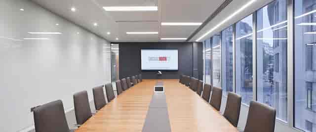 Professional London business boardroom with floor-to-ceiling windows for executive meetings.