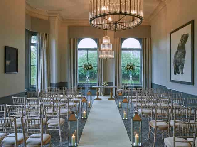Elegant wedding event space with chiavari chairs and soft lighting at The Milner York.