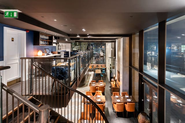 Mala Indian Kitchen terrace with chic mezzanine: ideal for private dinner and networking events.