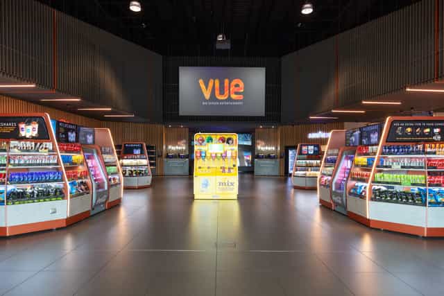 Modern Vue Bristol cinema concessions foyer for corporate film screenings and brand activations.