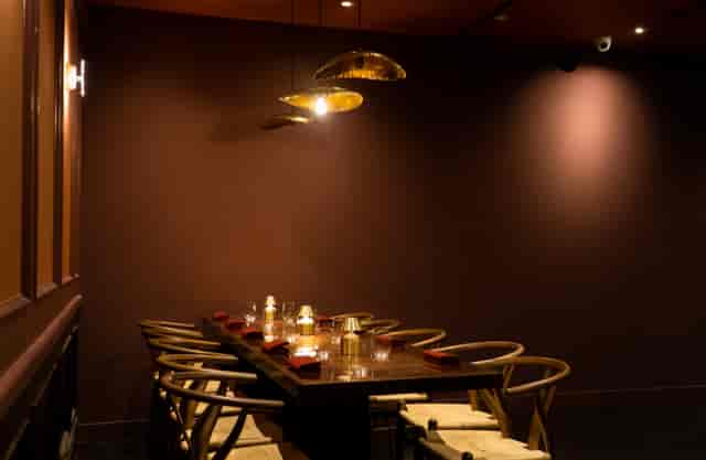 Intimate Shakara private dining room with ambient lighting for board dinners and networking events.
