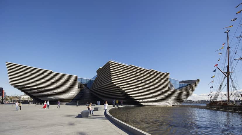 V&A Dundee Upper Foyer: architectural corporate reception venue with waterfront views.