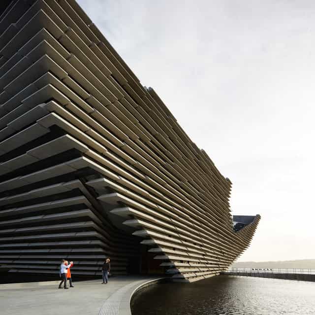V&A Dundee museum exterior: iconic architecture for gala dinners and brand launches.