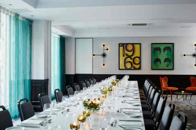 Modern boardroom setup at London Marriott Maida Vale for executive meetings and private dinners.