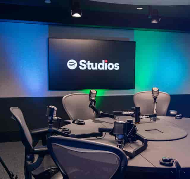 Westminster podcast studio with acoustic treatment for professional hybrid content production.