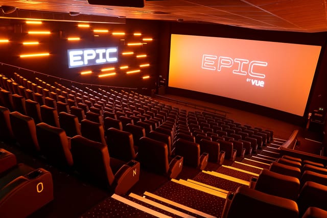 Vue Castleford tiered cinema auditorium for corporate film premieres and brand activations.