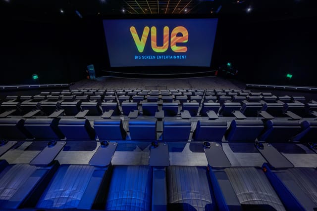 Vue Edinburgh cinema auditorium with tiered seating for corporate screenings and product launches.