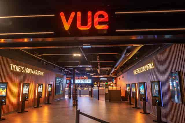 Modern cinema lobby at Vue Glasgow St Enoch for corporate film screenings and brand events.