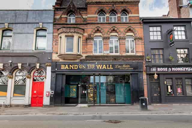 Band on the Wall music venue exterior, historic Manchester event space for corporate showcases.