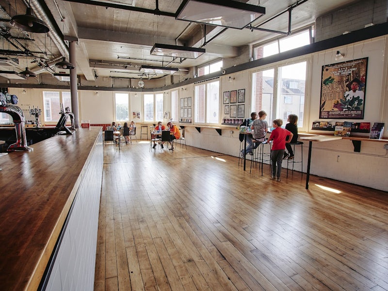 Tobacco Factory Theatres bar for networking and breakout events with industrial-chic design.