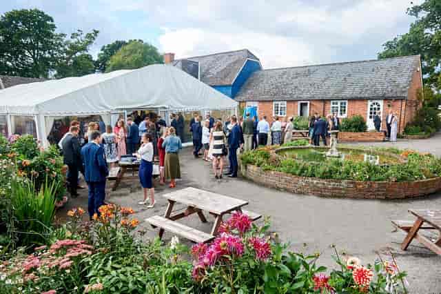 Clear-span marquee at The Coppleridge Inn for scenic outdoor wedding reception venue.