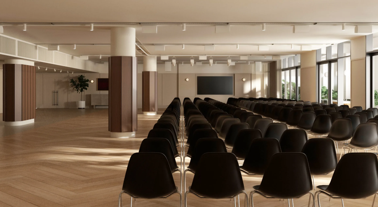 Spacious Main Space, Landing Canary Wharf, sleek chairs for conferences and seminars