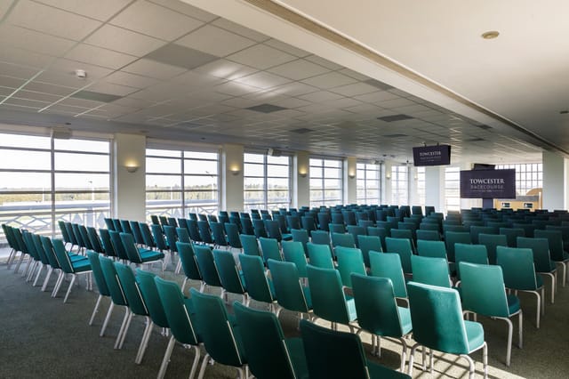 Empress Suite at Towcester Racecourse: theatre-style event venue for presentations and conferences.