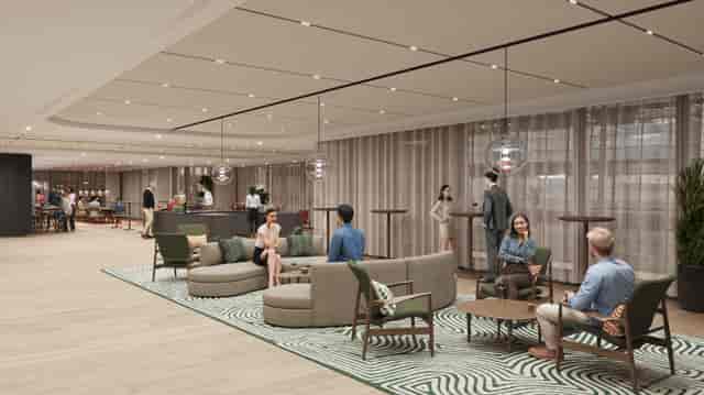 Modern foyer of The Forum Event Suite, ideal for networking and gatherings.
