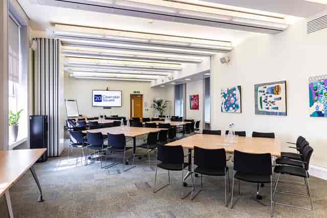 Versatile meeting space at 20 Cavendish Square, ideal for workshops and corporate events.