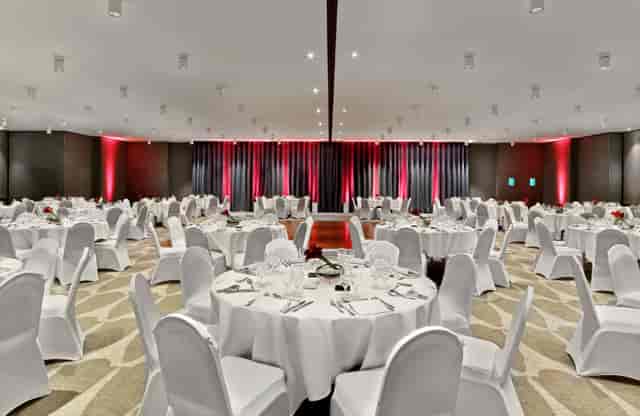 Elegant Mac Mahon 2 ballroom with modern lighting for gala dinner and corporate event venue.