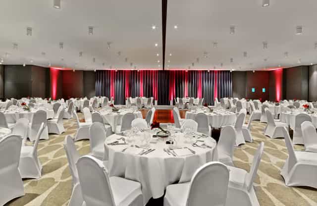 Elegant Mac Mahon 2 ballroom with modern lighting for gala dinner and corporate event venue.