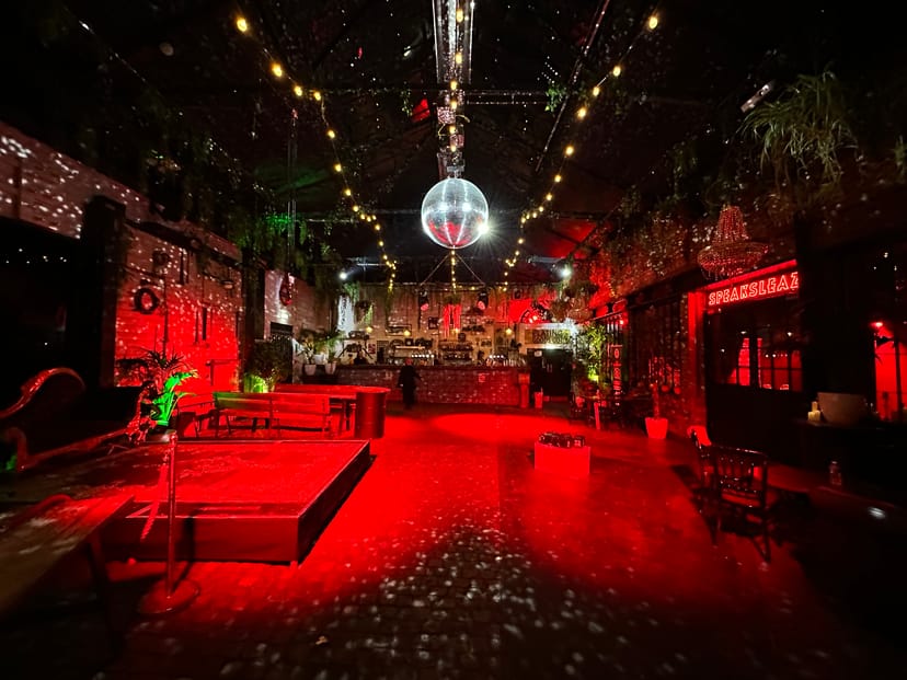 "Vibrant Electrowerkz event space with disco ball, ideal for themed parties and celebrations."