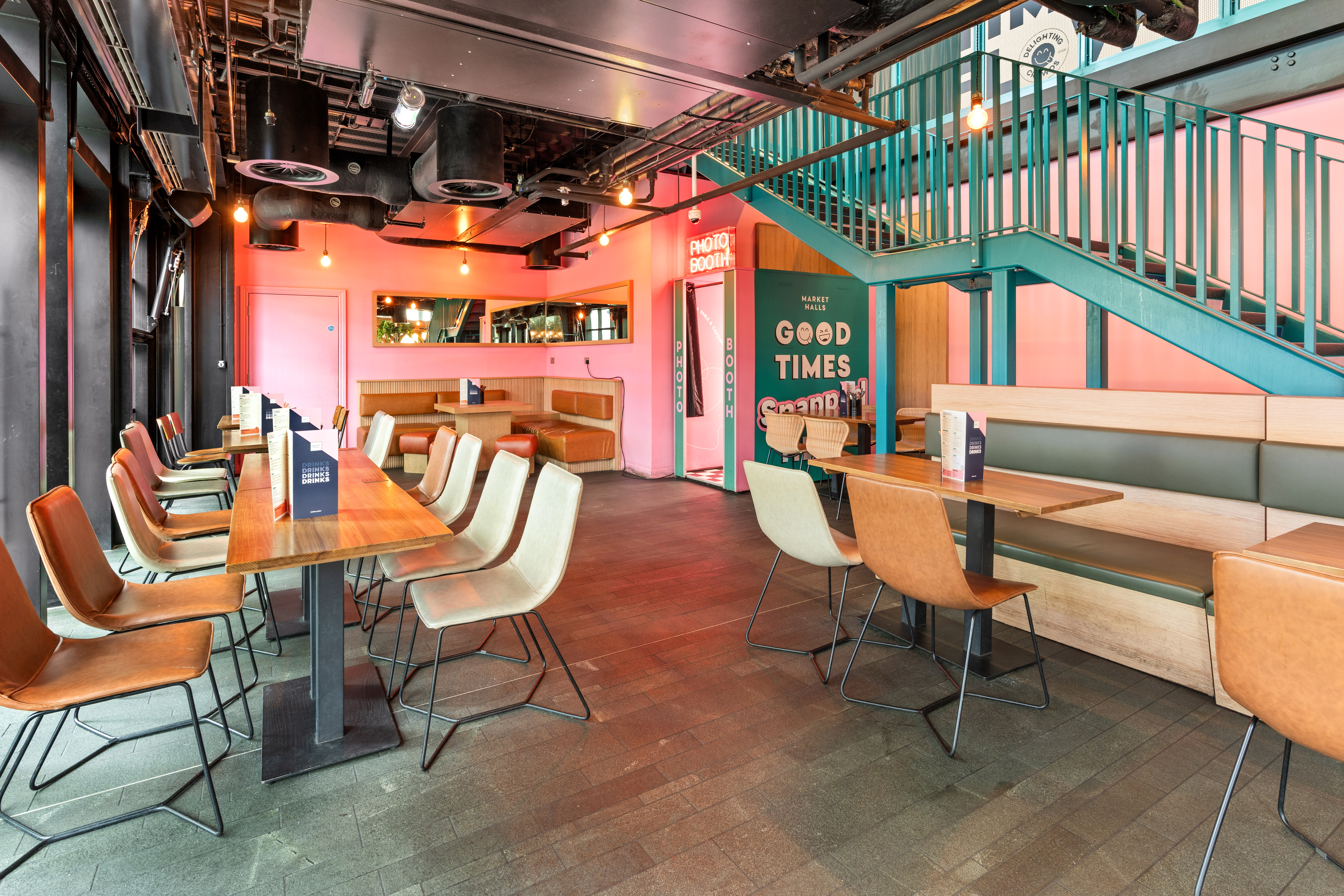 Event space at The Hideaway, modern furnishings, perfect for networking and gatherings.