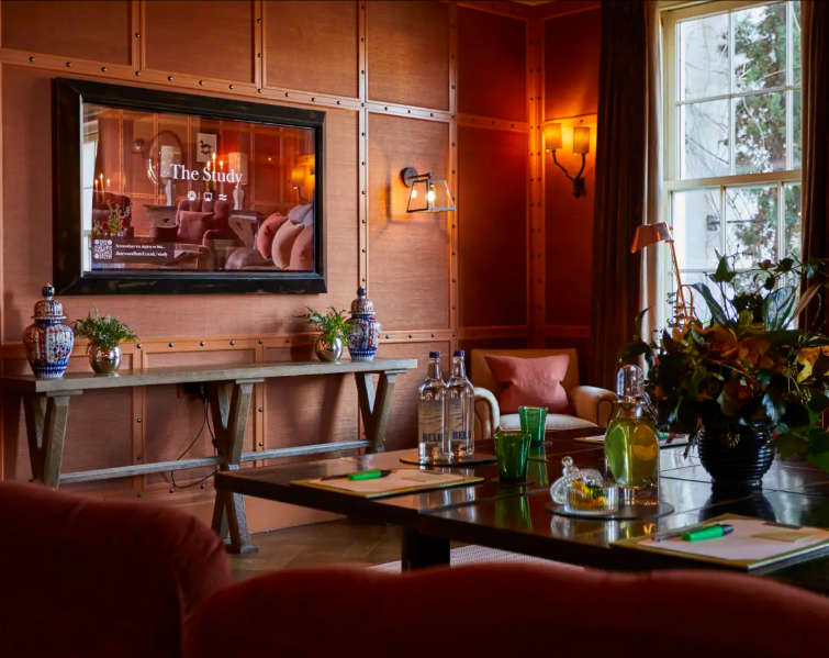 Elegant meeting room at The Scullery, Lime Wood for corporate events and gatherings. - Banner
