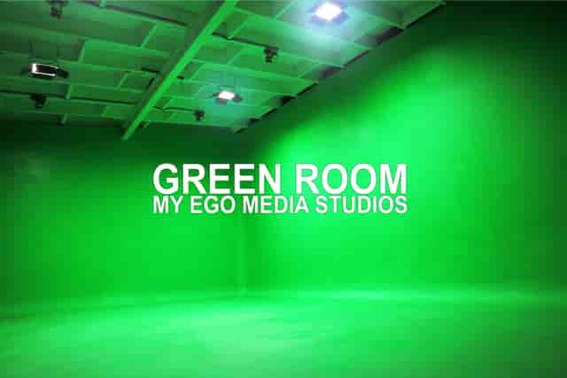 Professional green screen studio for virtual events and broadcast keynote production.