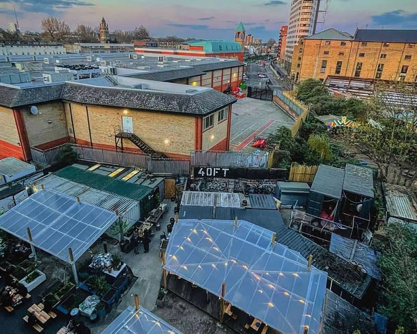 Industrial 40FT Brewery taproom, an urban venue for brand launches and pop-up events.