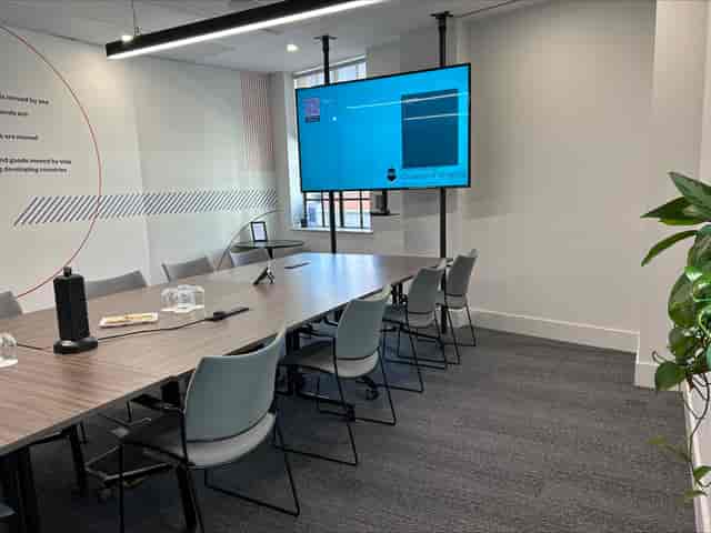 Atlantic Ocean Suite boardroom with modern AV tech for hybrid meetings and corporate events.