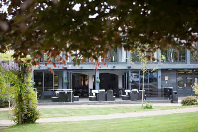 The Glindon garden patio with modular lounge seating for networking and cocktail events.