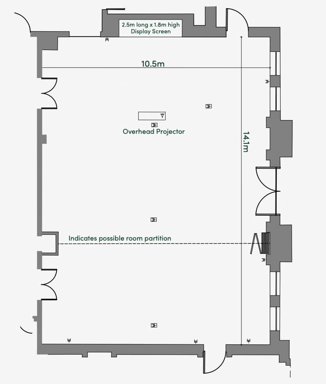 William Petty Suite floor plan, spacious meeting space for presentations and events.