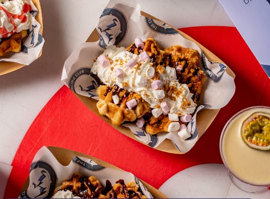 Dessert nachos with whipped cream at Chelsea Winter Village event venue.