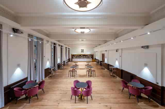 Watford Colosseum main auditorium event space with cocktail seating for corporate receptions.