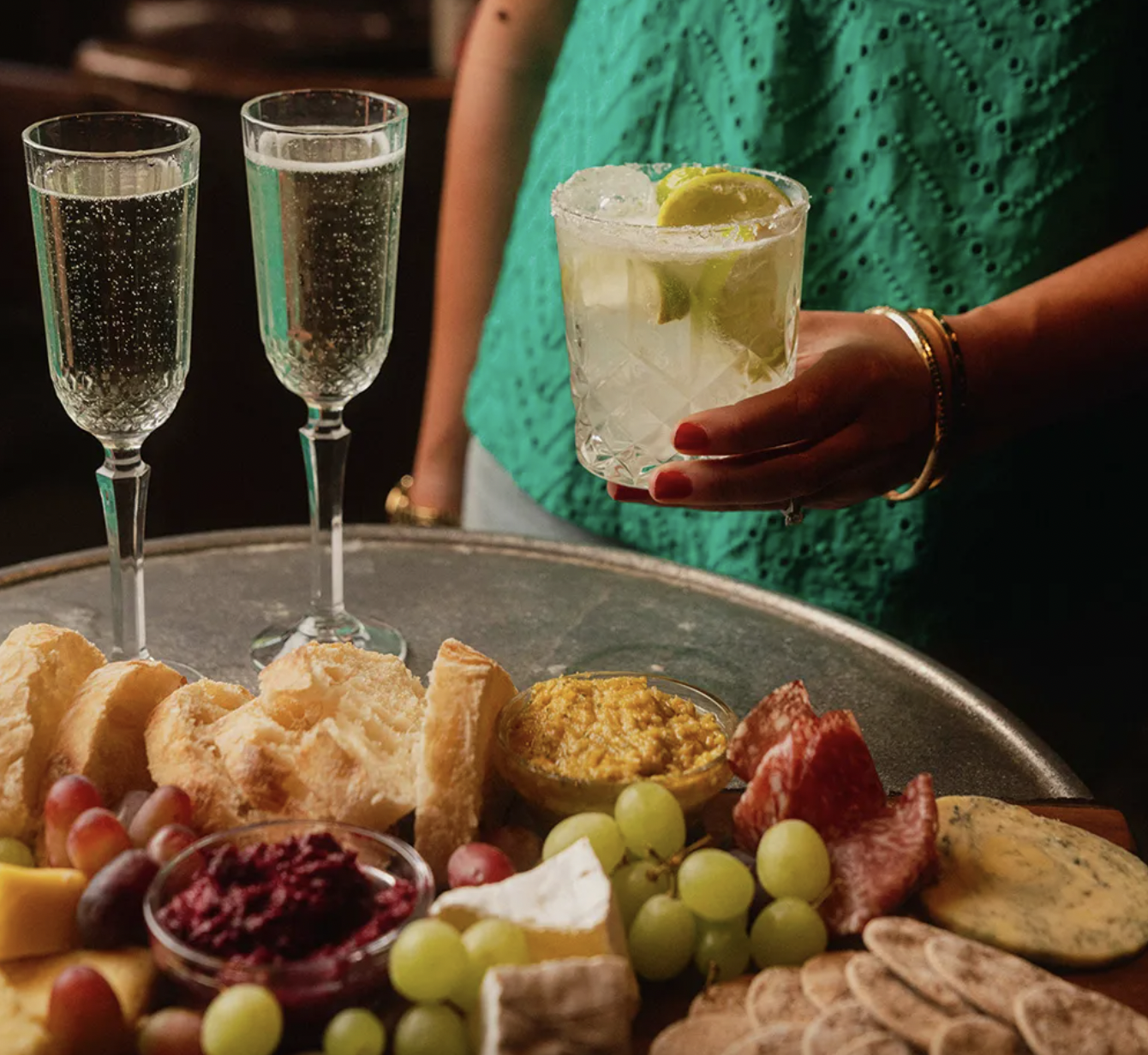 Charcuterie and cocktail catering at The Manor of Hurst for networking reception or event venue.