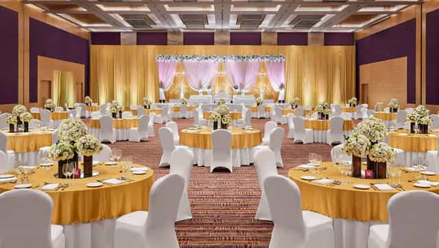 Grand Ballroom at Grand Hyatt Mumbai, elegantly arranged for weddings and events.