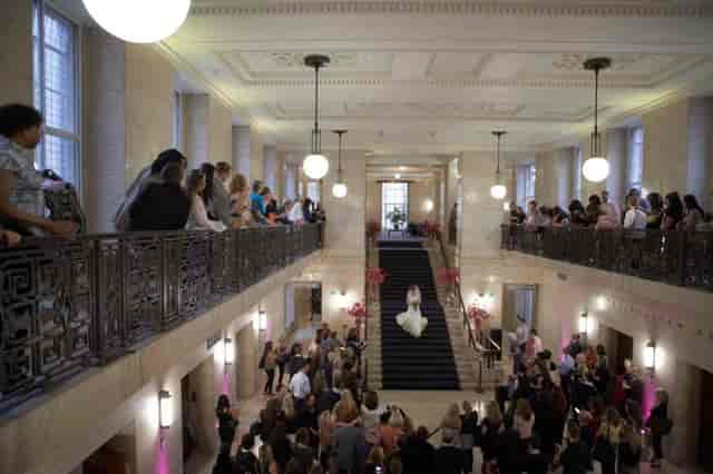 Elegant staircase in Beveridge Hall, perfect for weddings and formal events.