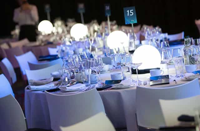 Elegant banquet room at Aerospace Bristol, ideal for corporate events and gala dinners.