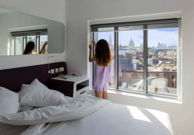 Yotel London City hotel room with city views for business events and corporate bookings.