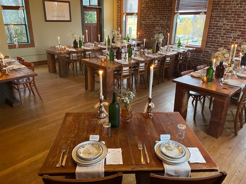 Elegant dining setup in Firehouse Restaurant's event space, ideal for upscale dinners.