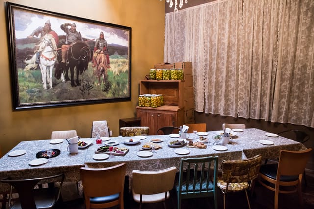 Intimate dining space in Kachka's Gallery Room for meetings and special events.
