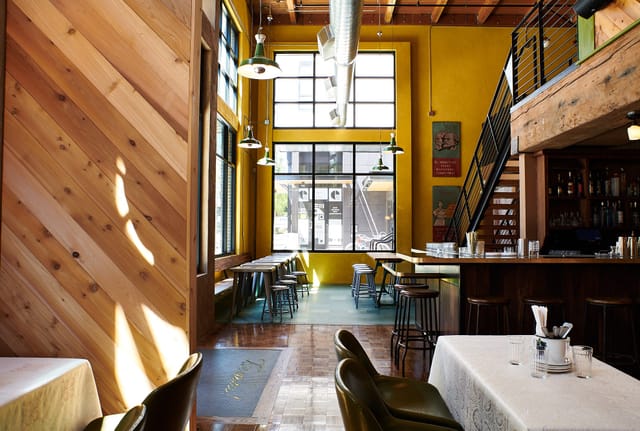 Vibrant Gallery Room at Kachka with warm wood accents, ideal for events and gatherings.