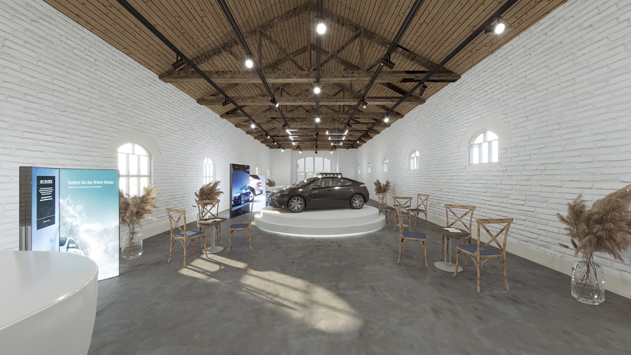 Dutch Barn at Raby Castle - modern event space with rustic beams, perfect for automotive showcases.