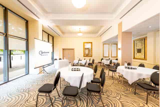 Meeting space with round tables at Copthorne Hotel Newcastle for corporate events.