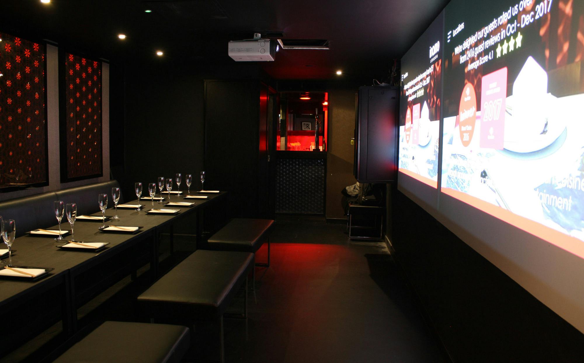 Private dining room at Inamo Wardour Street, modern space for corporate meetings and events.