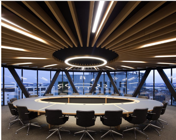 Modern conference room with circular table in The Catalyst Newcastle for impactful meetings.